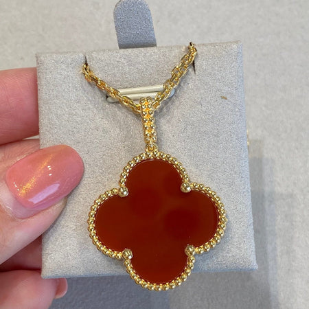 [Super Jewellery]CLOVER 25MM NECKLACE GOLD CARNELIAN