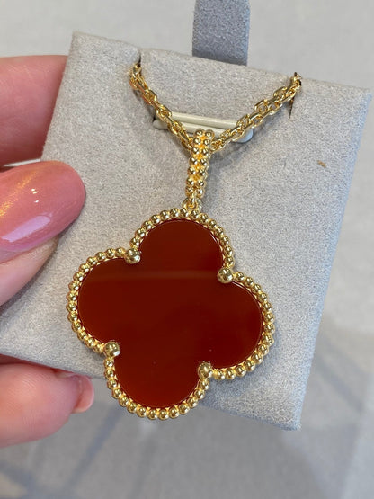 [Super Jewellery]CLOVER 25MM NECKLACE GOLD CARNELIAN