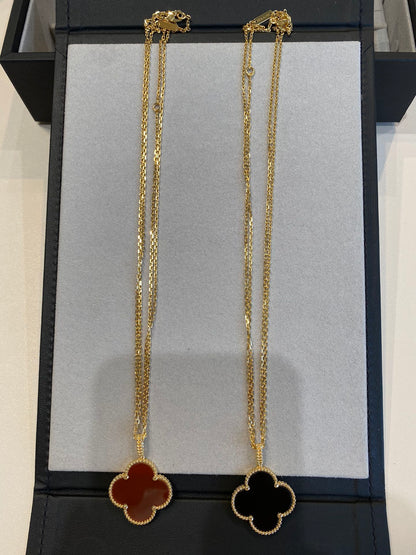 [Super Jewellery]CLOVER 25MM NECKLACE GOLD CARNELIAN