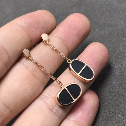 [Super Jewellery]CHAINE VERSO BLACK CERAMIC SILVER EARRINGS