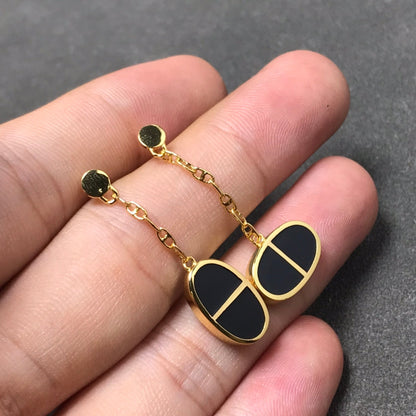 [Super Jewellery]CHAINE VERSO BLACK CERAMIC SILVER EARRINGS
