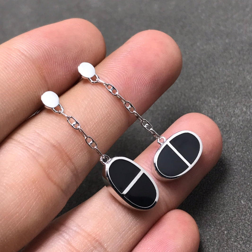 [Super Jewellery]CHAINE VERSO BLACK CERAMIC SILVER EARRINGS