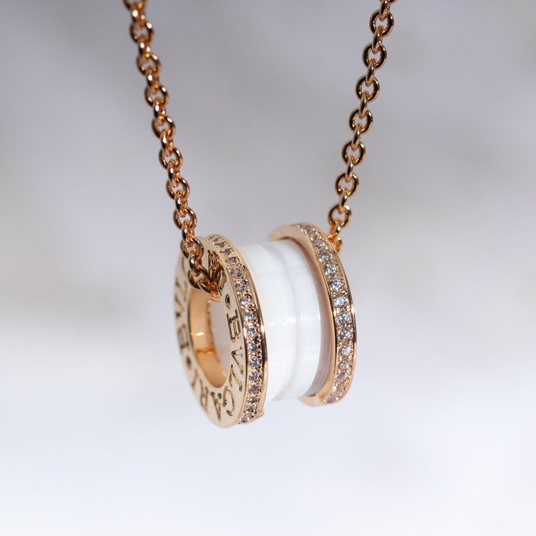 [Super]ZERO 1 WHITE CERAMIC PINK GOLD DIAMOND NECKLACE