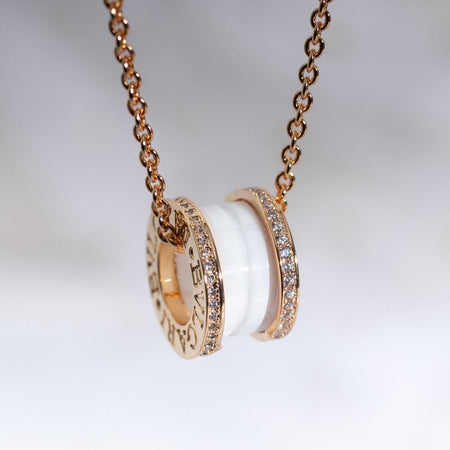 [Super]ZERO 1 WHITE CERAMIC PINK GOLD DIAMOND NECKLACE