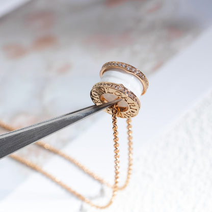 [Super]ZERO 1 WHITE CERAMIC PINK GOLD DIAMOND NECKLACE