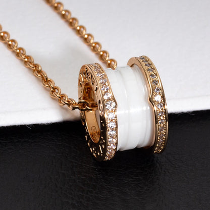 [Super]ZERO 1 WHITE CERAMIC PINK GOLD DIAMOND NECKLACE