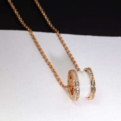 [Super]ZERO 1 WHITE CERAMIC PINK GOLD DIAMOND NECKLACE