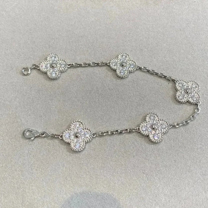 [Super Jewellery] CLOVER 5 MOTIF FULL DIAMOND BRACELET COLLECTION