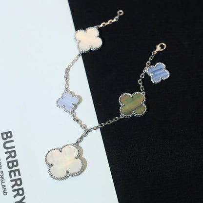 [Super Jewellery]CLOVER BRACELET 5 MOTIFS MOP CHALCEDONY SILVER