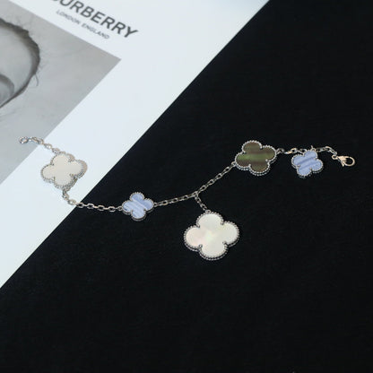 [Super Jewellery]CLOVER BRACELET 5 MOTIFS MOP CHALCEDONY SILVER