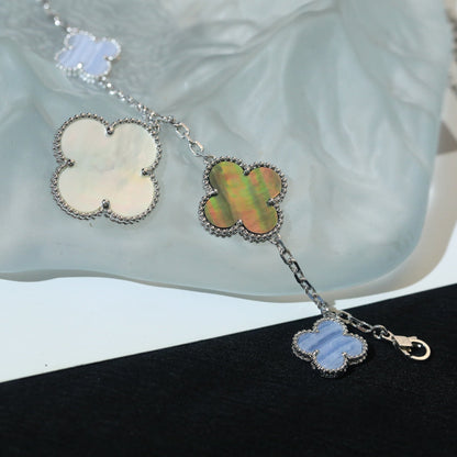 [Super Jewellery]CLOVER BRACELET 5 MOTIFS MOP CHALCEDONY SILVER