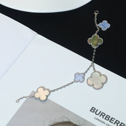 [Super Jewellery]CLOVER BRACELET 5 MOTIFS MOP CHALCEDONY SILVER