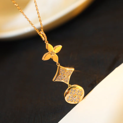[Super Jewellery]STAR AND SUN DIAMOND PINK GOLD NECKLACE