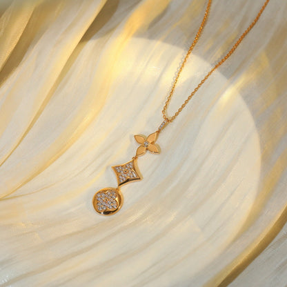 [Super Jewellery]STAR AND SUN DIAMOND PINK GOLD NECKLACE