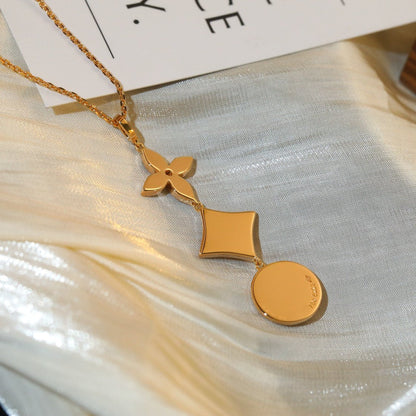 [Super Jewellery]STAR AND SUN DIAMOND PINK GOLD NECKLACE