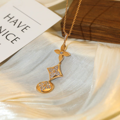 [Super Jewellery]STAR AND SUN DIAMOND PINK GOLD NECKLACE