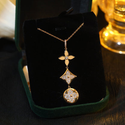 [Super Jewellery]STAR AND SUN DIAMOND PINK GOLD NECKLACE