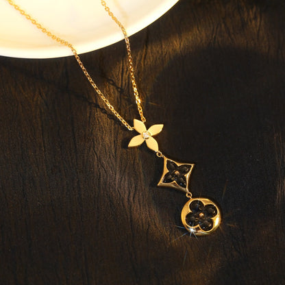 [Super Jewellery]STAR AND SUN ONYX PINK GOLD NECKLACE