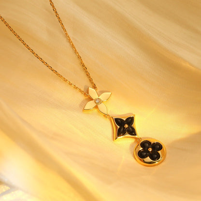 [Super Jewellery]STAR AND SUN ONYX PINK GOLD NECKLACE