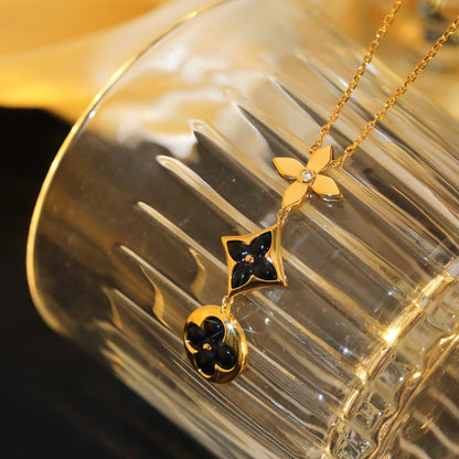 [Super Jewellery]STAR AND SUN ONYX PINK GOLD NECKLACE