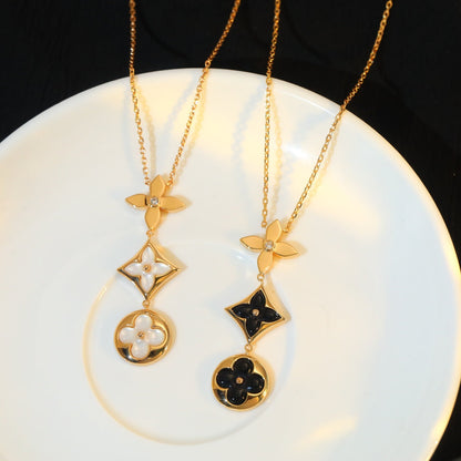 [Super Jewellery]STAR AND SUN ONYX PINK GOLD NECKLACE