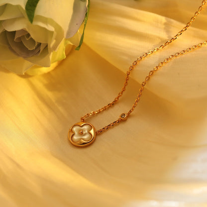 [Super Jewellery]SUN PEDANT PINK GOLD 1 DIAMOND NECKLACE