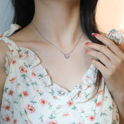[Super Jewellery]SUN PEDANT PINK GOLD 1 DIAMOND NECKLACE