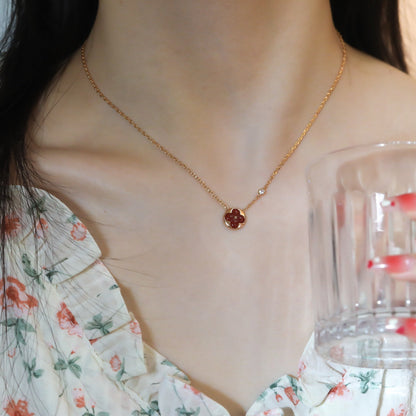 [Super Jewellery]SUN PEDANT PINK GOLD 1 DIAMOND NECKLACE