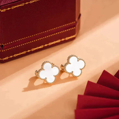 [Super Jewellery]CLOVER MEDIUM 1 MOTIFS  WHITE MOP STUD EARRINGS