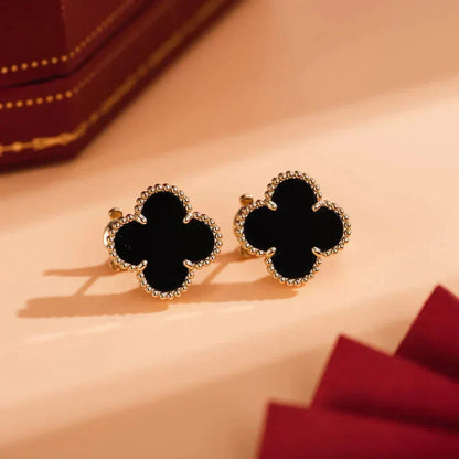 [Super Jewellery]CLOVER MEDIUM 1 MOTIFS  ONYX STUD EARRINGS