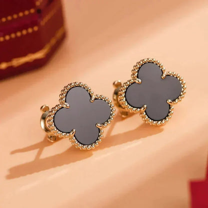 [Super Jewellery]CLOVER MEDIUM 1 MOTIFS  ONYX STUD EARRINGS