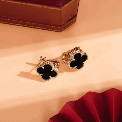 [Super Jewellery]CLOVER MEDIUM 1 MOTIFS  ONYX STUD EARRINGS