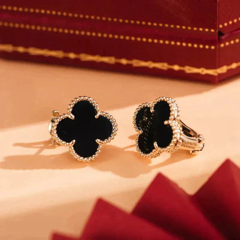 [Super Jewellery]CLOVER MEDIUM 1 MOTIFS  ONYX STUD EARRINGS