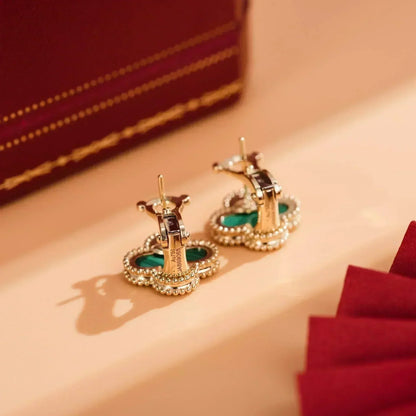 [Super Jewellery]CLOVER MEDIUM 1 MOTIFS MALACHITE  EARRINGS