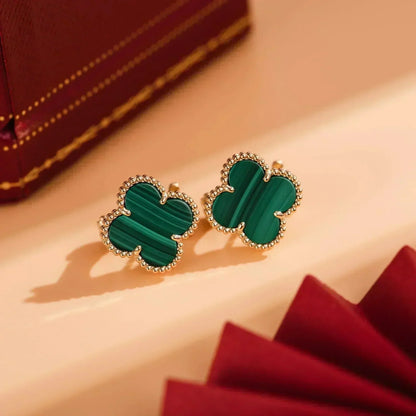 [Super Jewellery]CLOVER MEDIUM 1 MOTIFS MALACHITE  EARRINGS