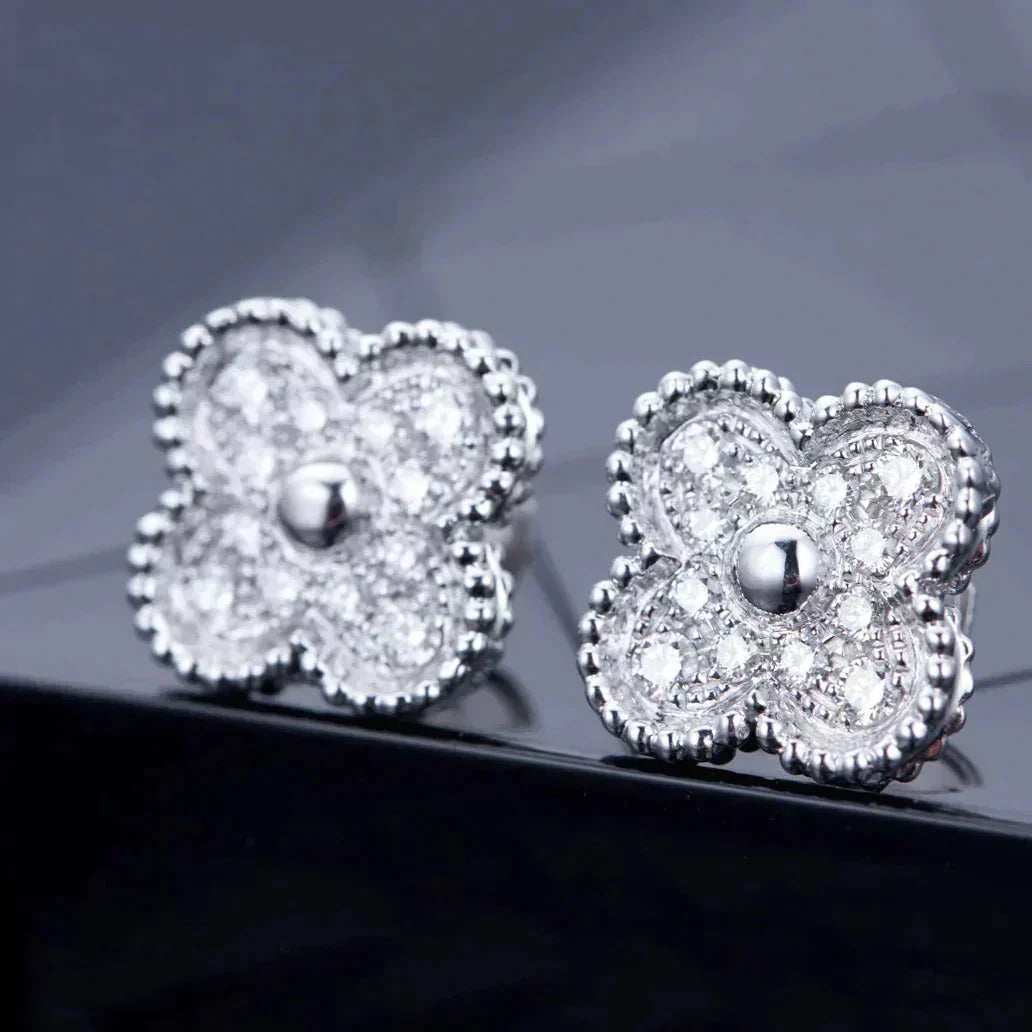 [Super Jewellery]CLOVER 1 MOTIFS DIAMOND STUD EARRINGS SILVER