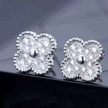 [Super Jewellery]CLOVER 1 MOTIFS DIAMOND STUD EARRINGS SILVER