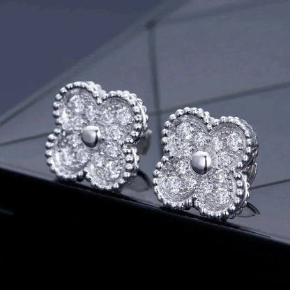 [Super Jewellery]CLOVER 1 MOTIFS DIAMOND STUD EARRINGS SILVER