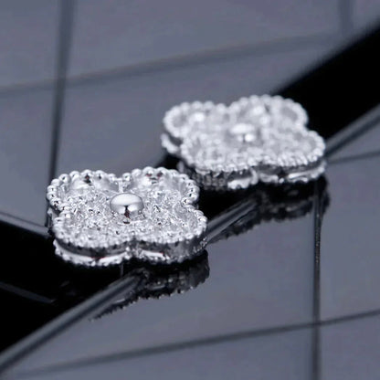 [Super Jewellery]CLOVER 1 MOTIFS DIAMOND STUD EARRINGS SILVER