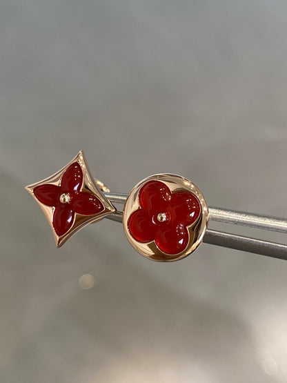 [Super Jewellery]STAR AND SUN PINK GOLD CARNELIAN STUD EARRINGS