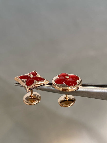[Super Jewellery]STAR AND SUN PINK GOLD CARNELIAN STUD EARRINGS