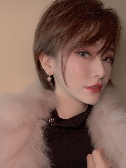 [Super Jewellery]DOUBLE STAR PINK GOLD MOP DROP EARRINGS