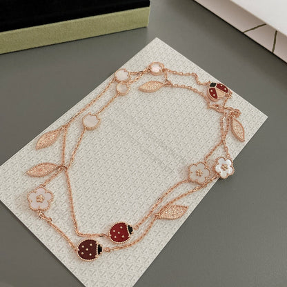 [Super Jewellery]LUCKY SPRING 15 MOTIFS ROSE GOLD NECKLACE