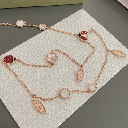 [Super Jewellery]LUCKY SPRING 15 MOTIFS ROSE GOLD NECKLACE