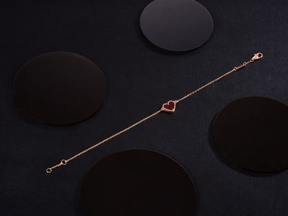[Super Jewellery]HEART CARNELIAN PINK GOLD BRACELET