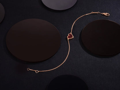 [Super Jewellery]HEART CARNELIAN PINK GOLD BRACELET