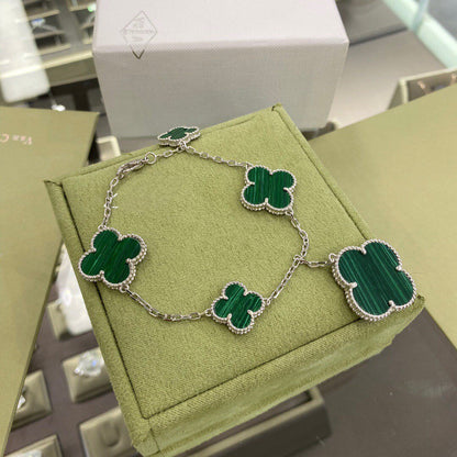 [Super Jewellery]CLOVER 5 MOTIFS SIVLER MALACHITE BRACELET