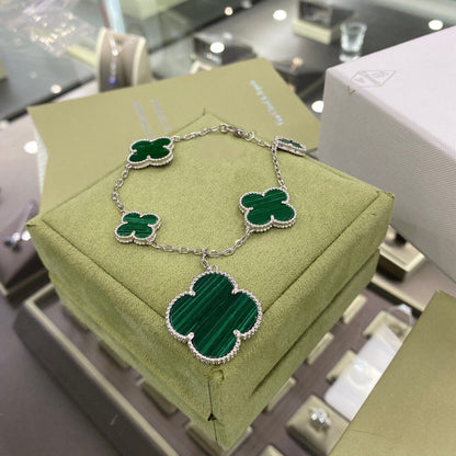 [Super Jewellery]CLOVER 5 MOTIFS SIVLER MALACHITE BRACELET