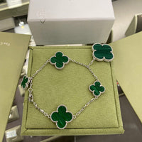 [Super Jewellery]CLOVER 5 MOTIFS SIVLER MALACHITE BRACELET