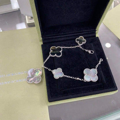 [Super Jewellery]CLOVER 5 MOTIFS SIVLER DARK MOP BRACELET
